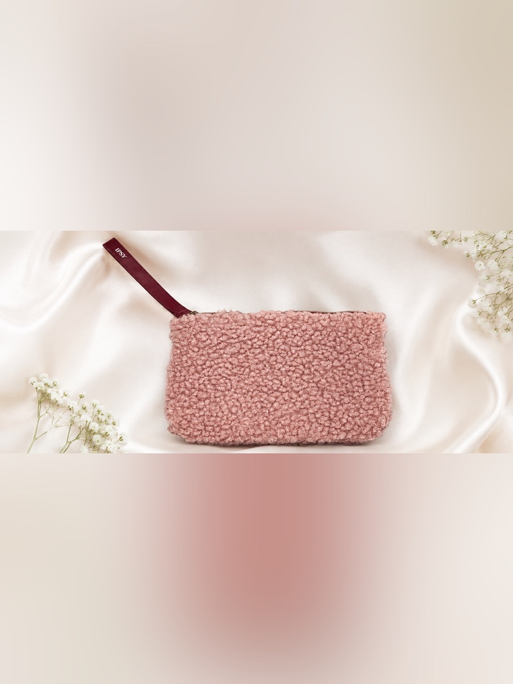 IPSY Pink Sherpa Teddy Cosmetic Makeup Bag Wristlet Pouch